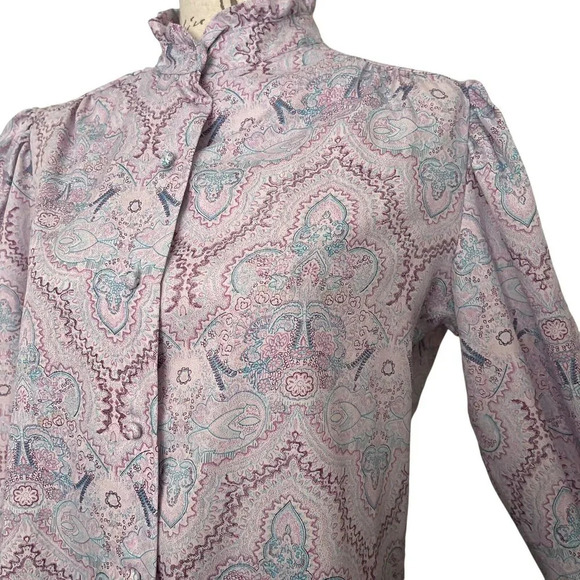 Vintage Ruggeri 70s Button Front Paisley Floral Boho Top Size 16 Lightweight - Picture 3 of 9